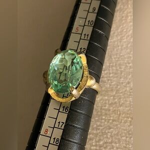Vintage silver/gold tone light green crystal ring.